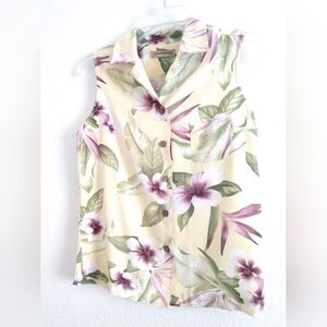 Bungalow Brand Floral Women's Hawaiian Shirt Sleeveless Size 4P Chest 32"
